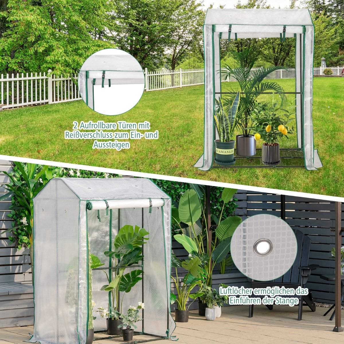 100 x 81 x 150 cm outdoor greenhouse garden greenhouse with 2 roll-up doors
