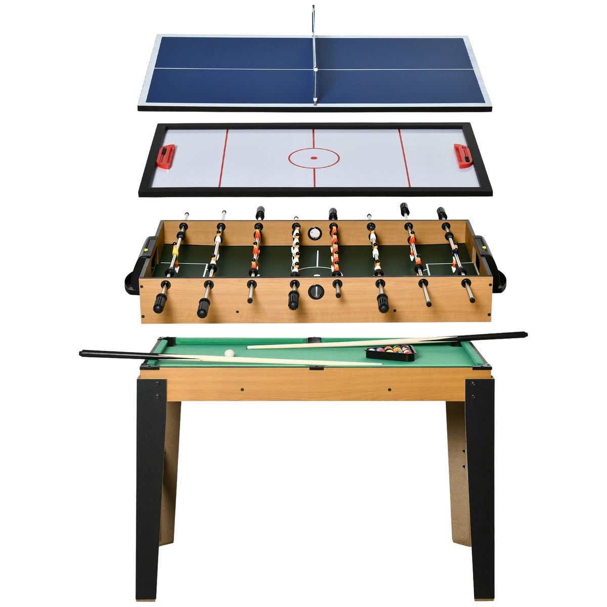 107Cm 4 In 1 Multigame Game Table Party Game Including Table Tennis Table Football Table Pool Table Ice Hockey Table For Ages 14 And Up Steel Natural + Black