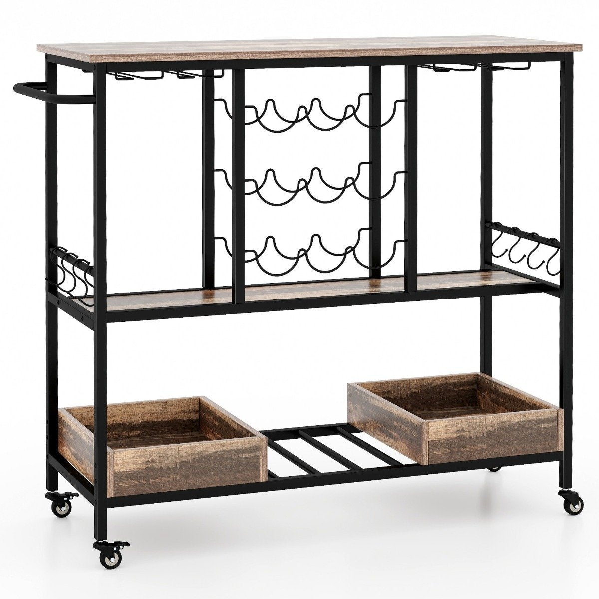 108 x 40 x 91 cm 3-tier kitchen trolley with wheels & Glass holders & Wine Rack & Hook serving trolley trolley gray