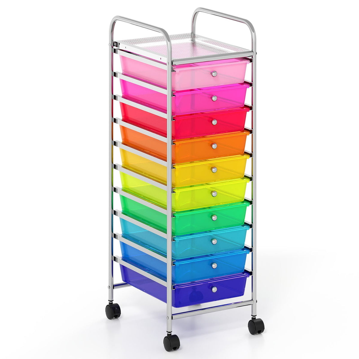 10-Drawer Rolling Cart with Lockable Wheels, Metal Frame