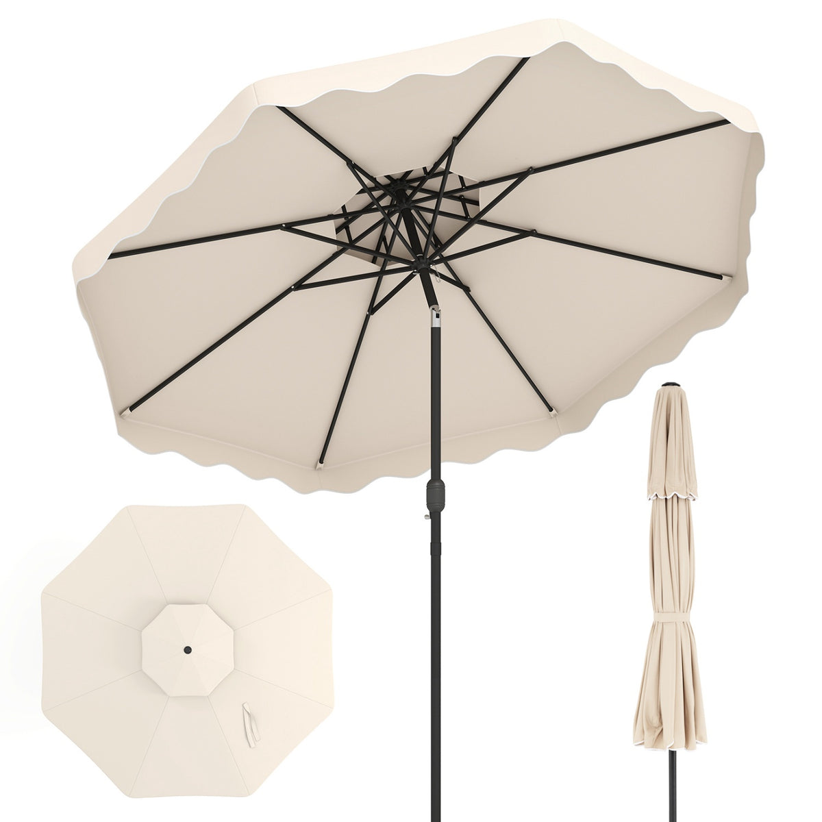 10 Ft Patio Umbrella, Push-Button Tilt, Crank, Beige