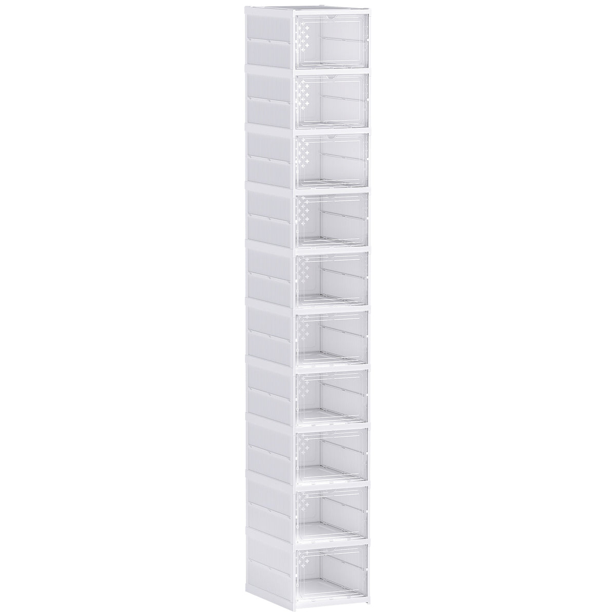 10-Tier Foldable Shoe Rack, Ventilated Back, White Plastic