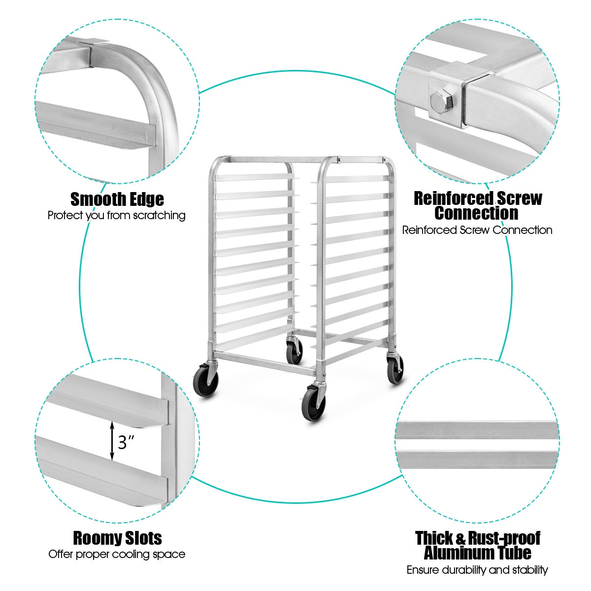 10-Tier Sheet Pan Rack, Aluminum, Locking Casters