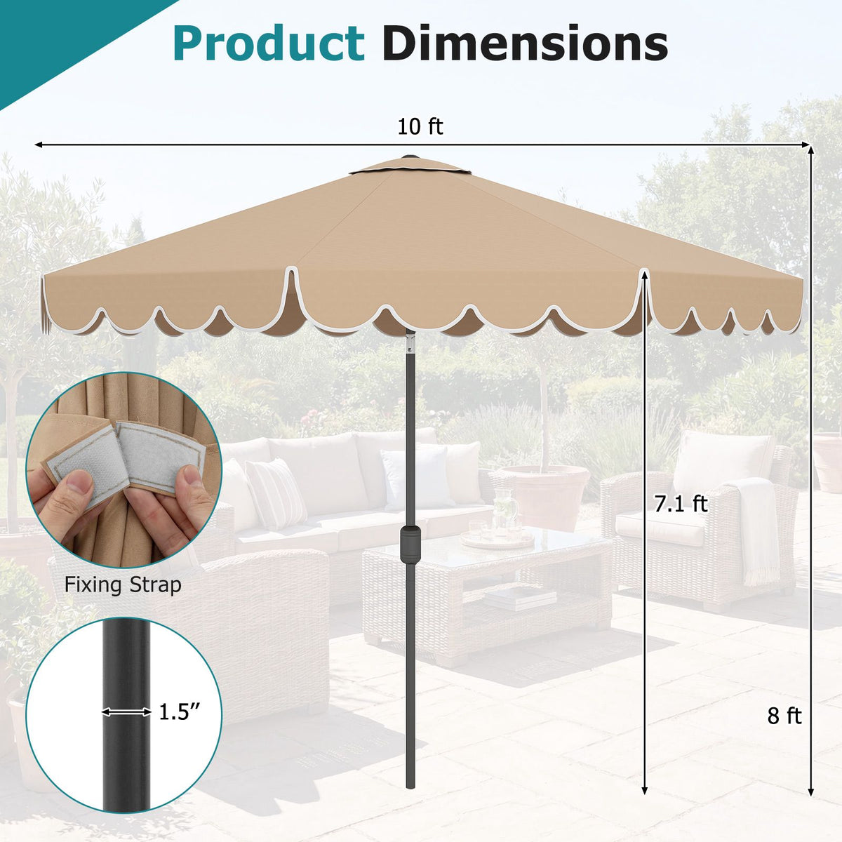 10 ft Patio Umbrella, Push-Button Tilt, Crank, Vented