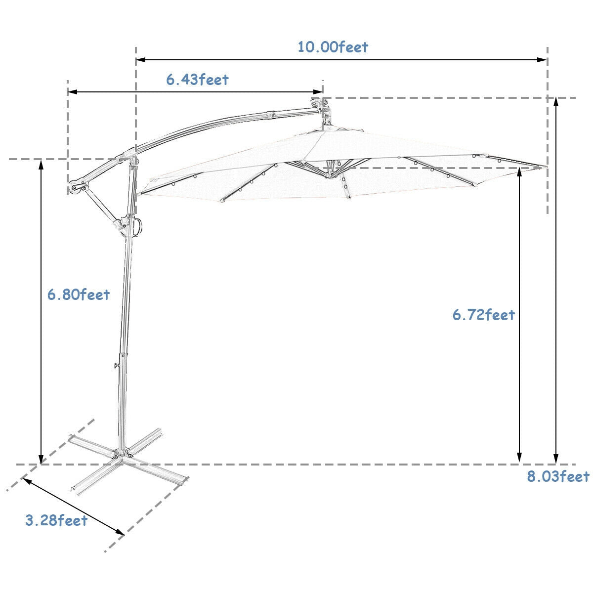 10ft Solar LED Offset Patio Umbrella – 360 Rotation, Blue