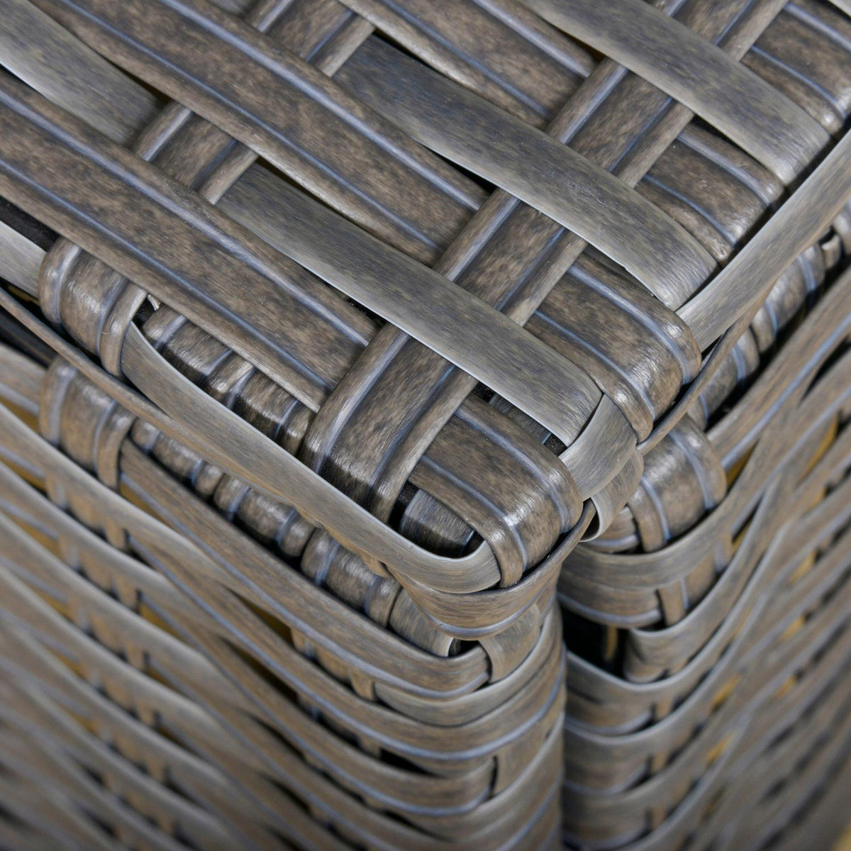 10 pcs. Rattan seating group, with corner chairs, table, stools, seat and back cushions, PE rattan, polyester, 120 x 68 x 73 cm, dark gray |