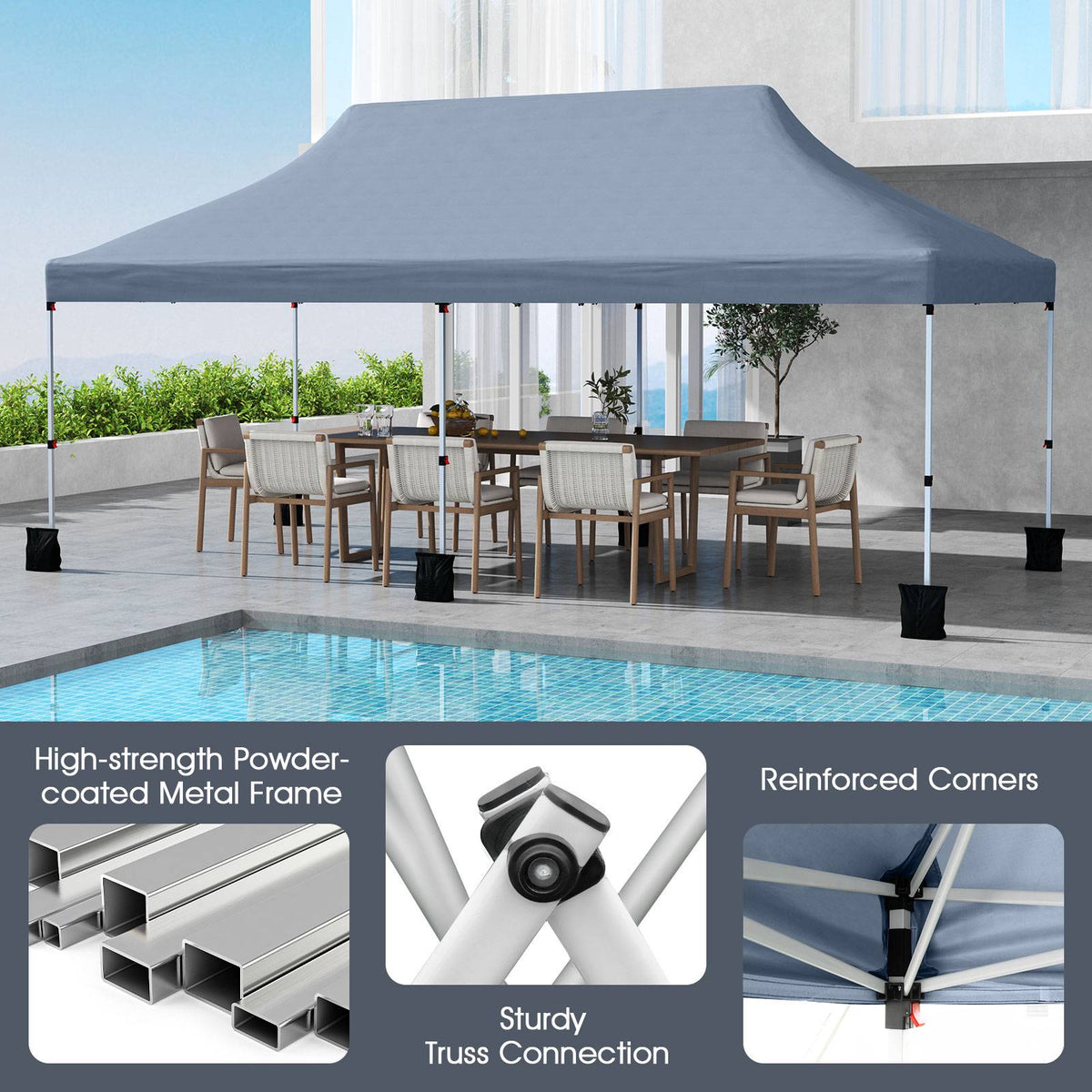 10x20 Pop-Up Canopy Tent, Adjustable Height, Carry Bag