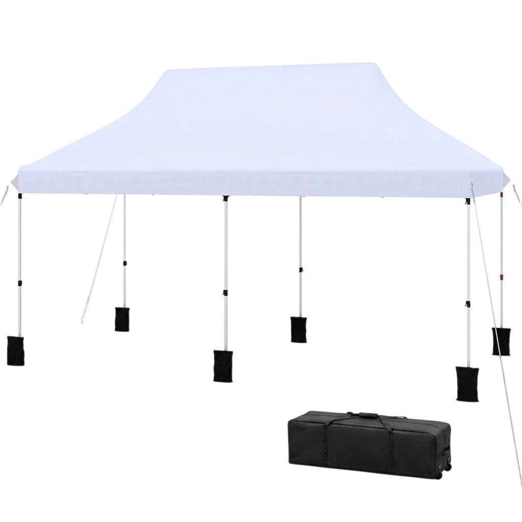 10x20 Pop Up Canopy Tent – Adjustable Height, Carry Bag, White