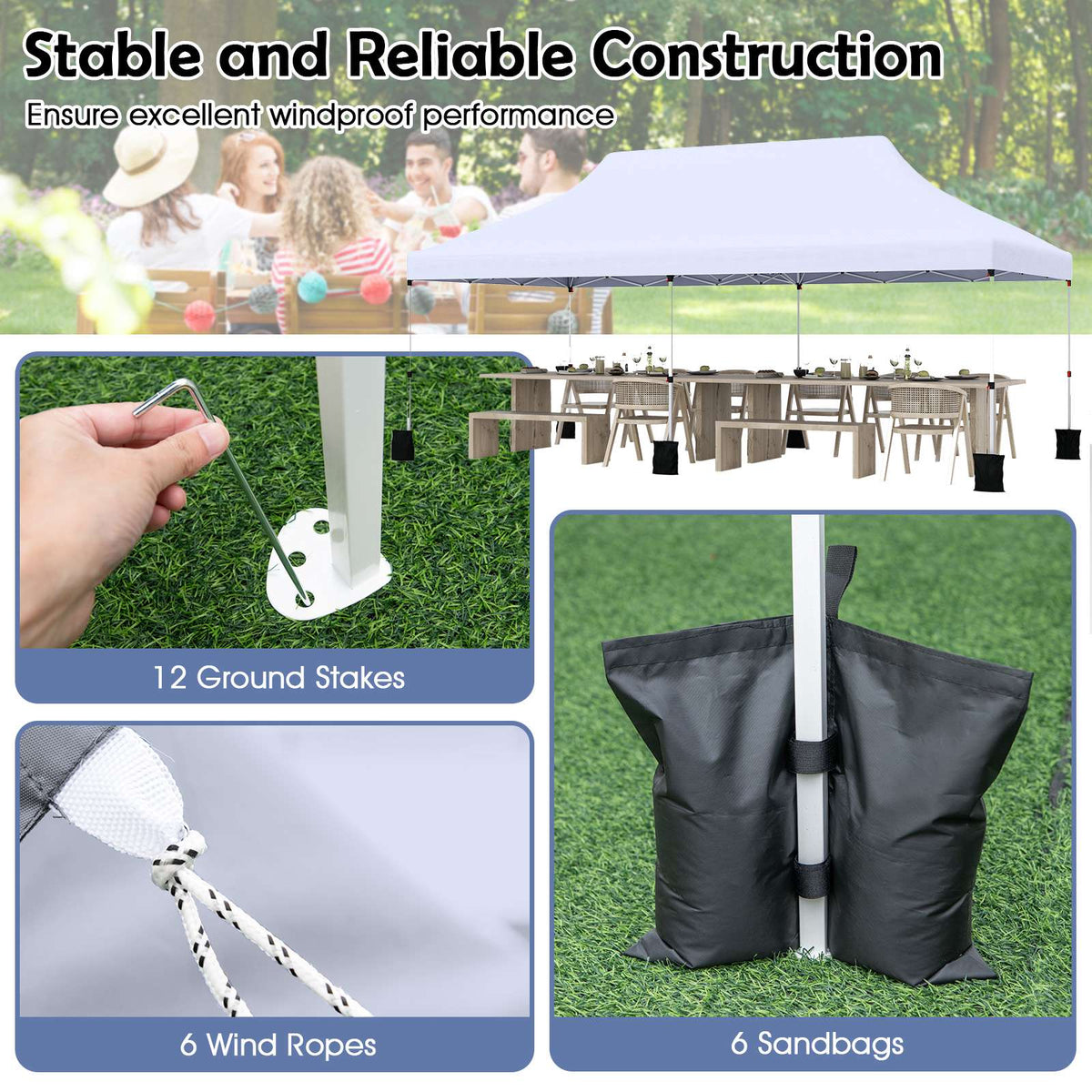 10x20 Pop Up Canopy Tent – Adjustable Height, Carry Bag, White