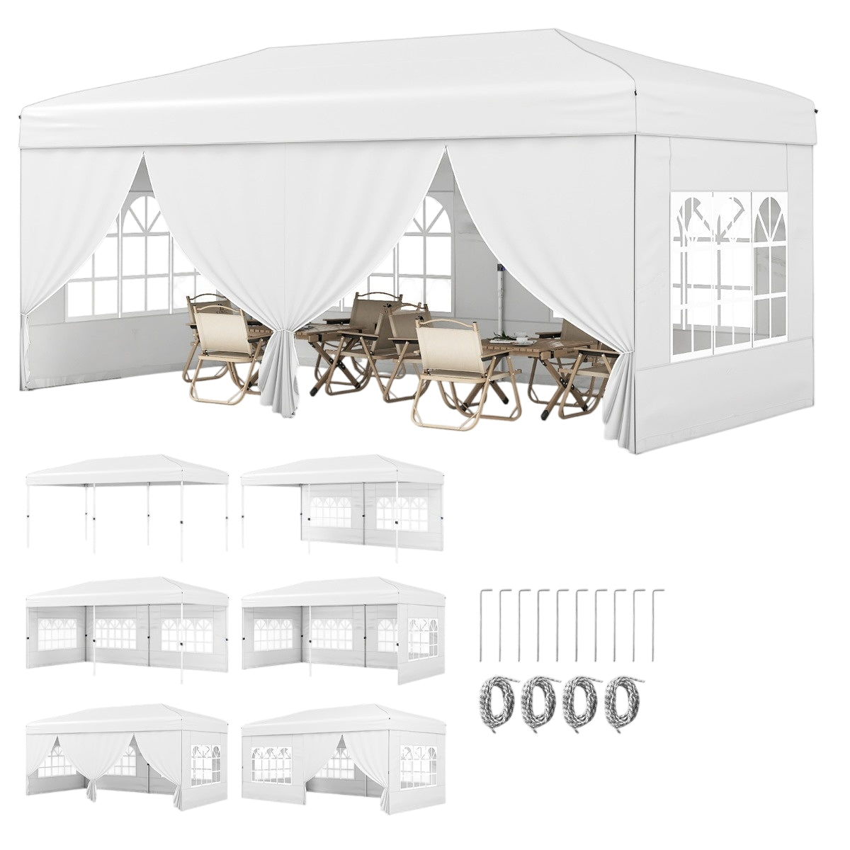 10x20 Pop-Up Canopy Tent With 6 Sidewalls, Wheeled Bag