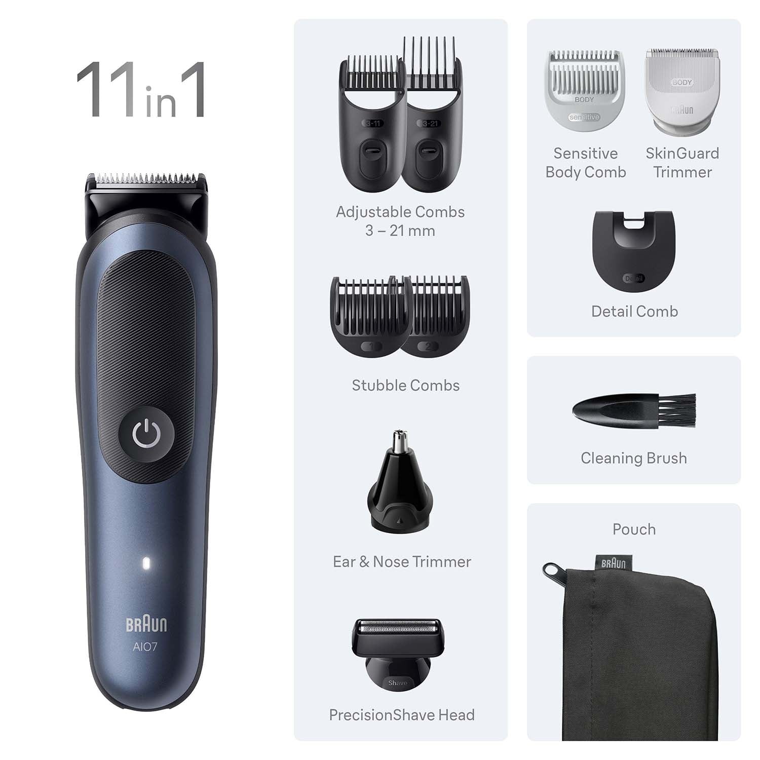 11-in-1 Grooming Kit, All-in-One Styler, Black/Blue