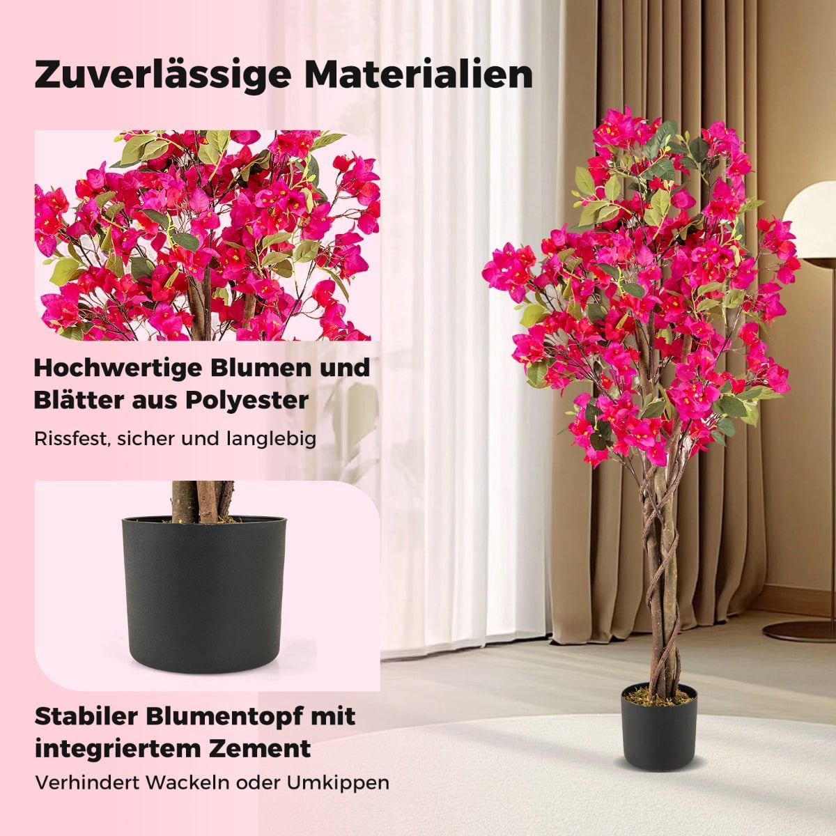 120 cm Artificial Bougainvillea Tree with Pot, Pink, 2-Pack