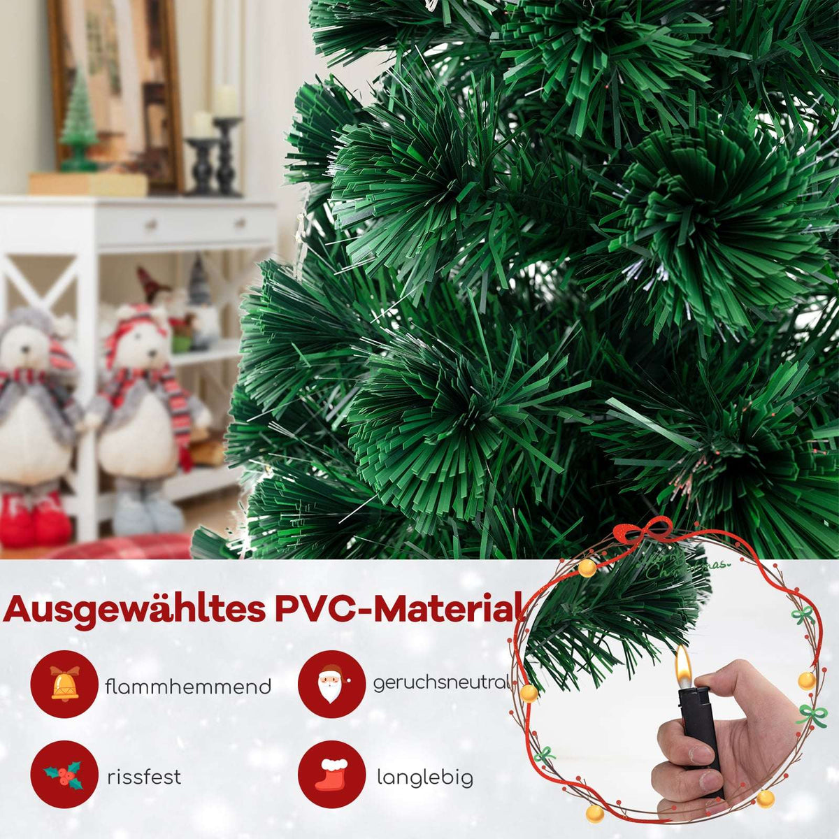 120cm Fiber Optic Christmas Tree with Lights, PVC, Stable Base