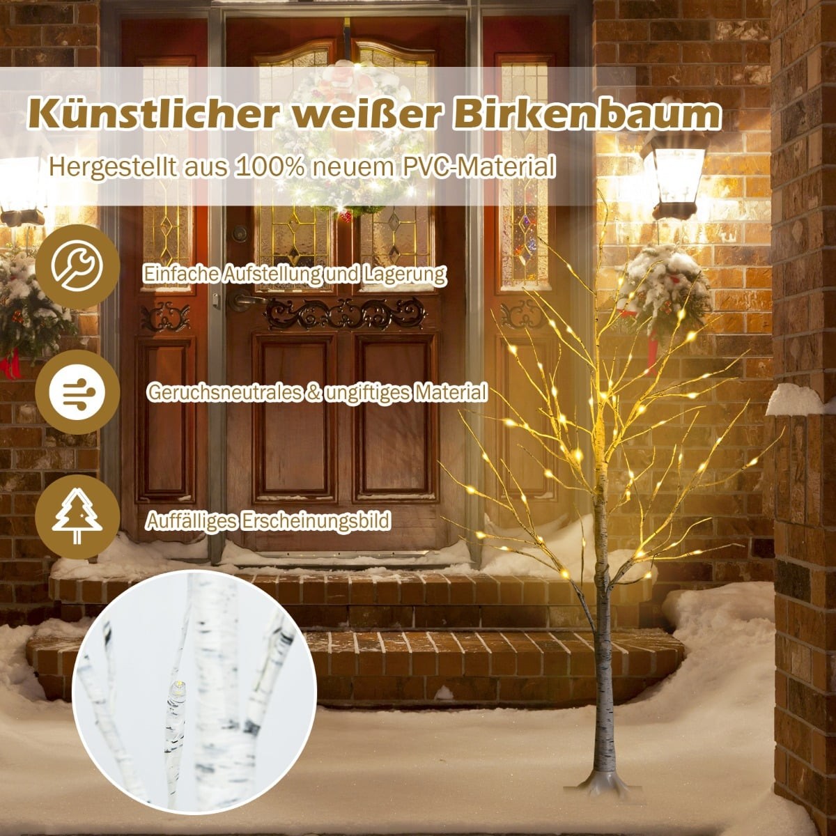 120 cm LED Birch Tree with 48 Warm White Lights