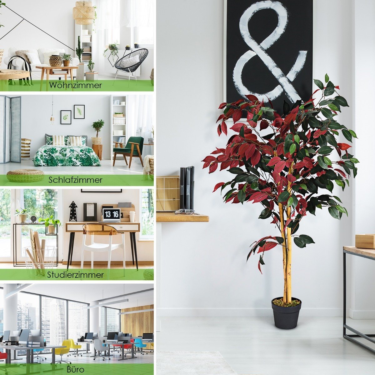 120cm Large Green Ficus Tree in Pot Artificial Tree Realistic Green Plants