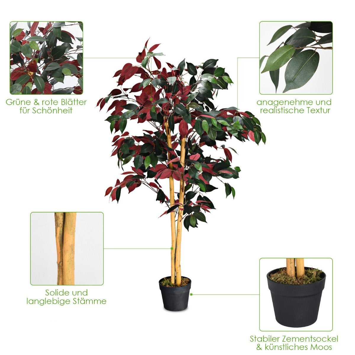 120cm Large Green Ficus Tree in Pot Artificial Tree Realistic Green Plants