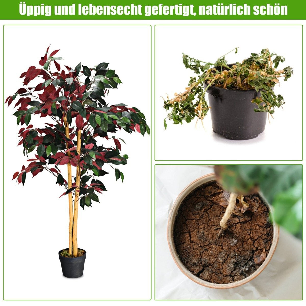 120cm Large Green Ficus Tree in Pot Artificial Tree Realistic Green Plants