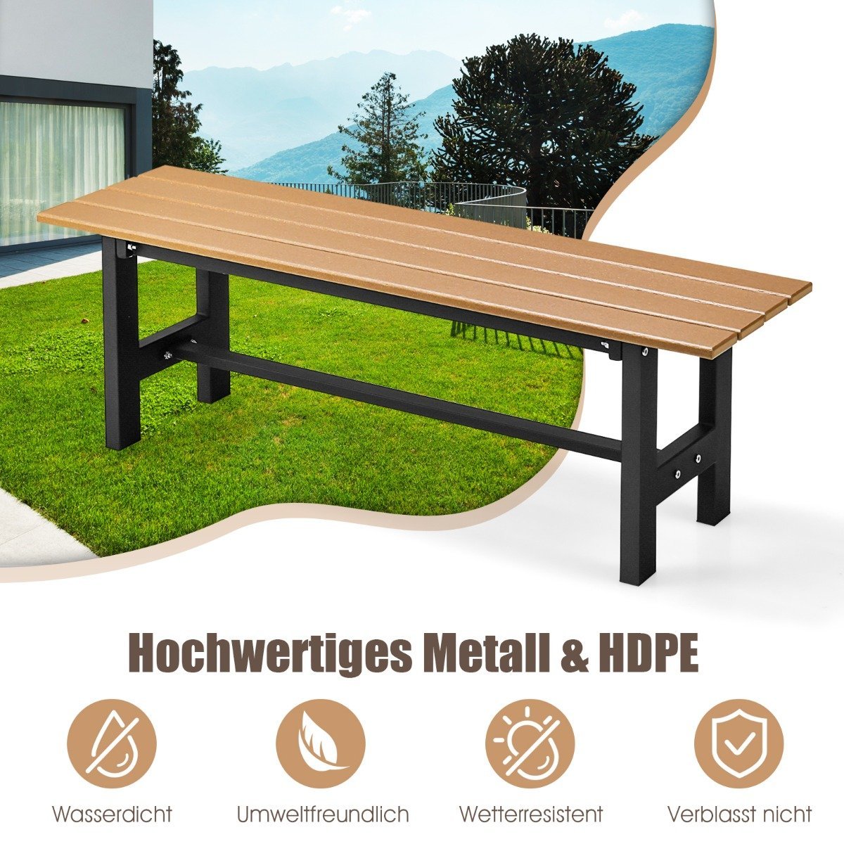 120 cm garden bench, 2-seater bench, load-bearing up to 300 kg, all-weather park bench made of HDPE brown