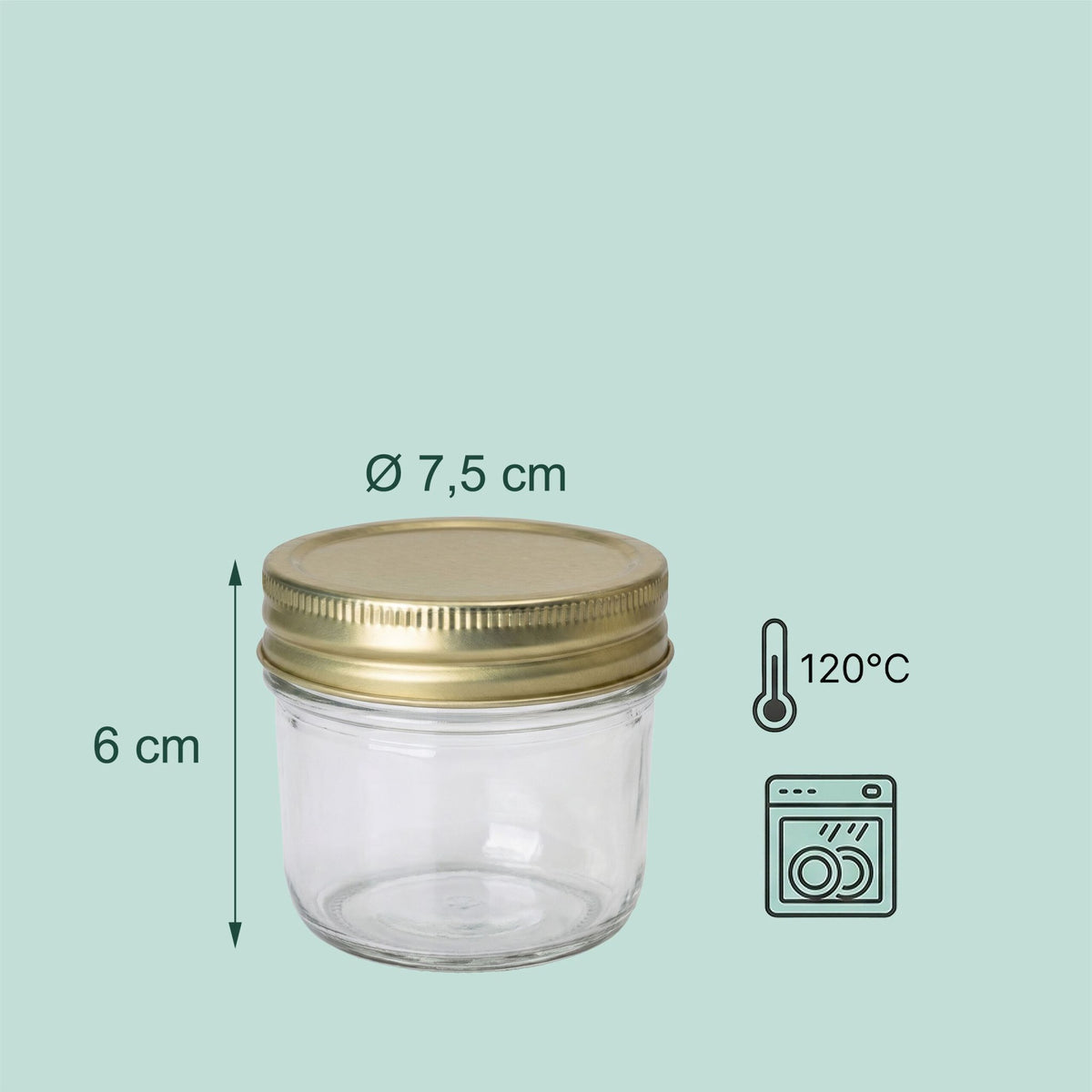 120 ml Glass Jam Jars, Twist-Off Gold Lids Set