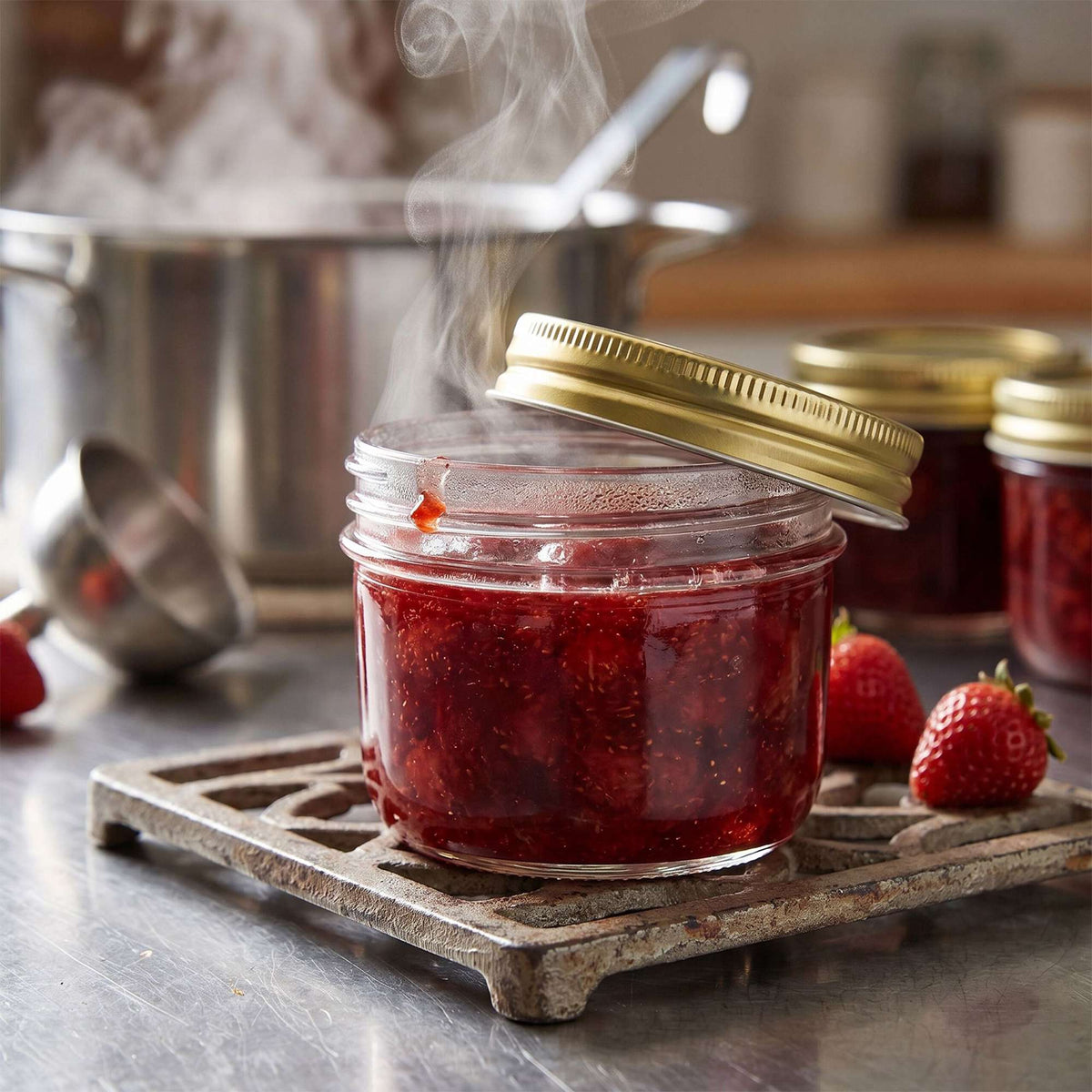 120 ml Glass Jam Jars, Twist-Off Gold Lids Set