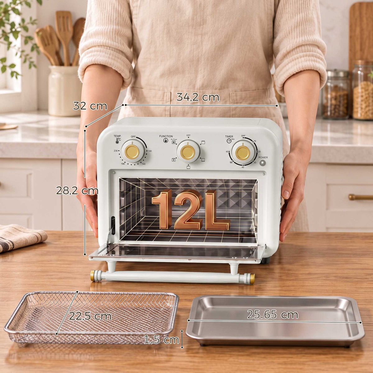 12L Air Fryer Oven, 5 Programs, Dishwasher Safe, 1200W