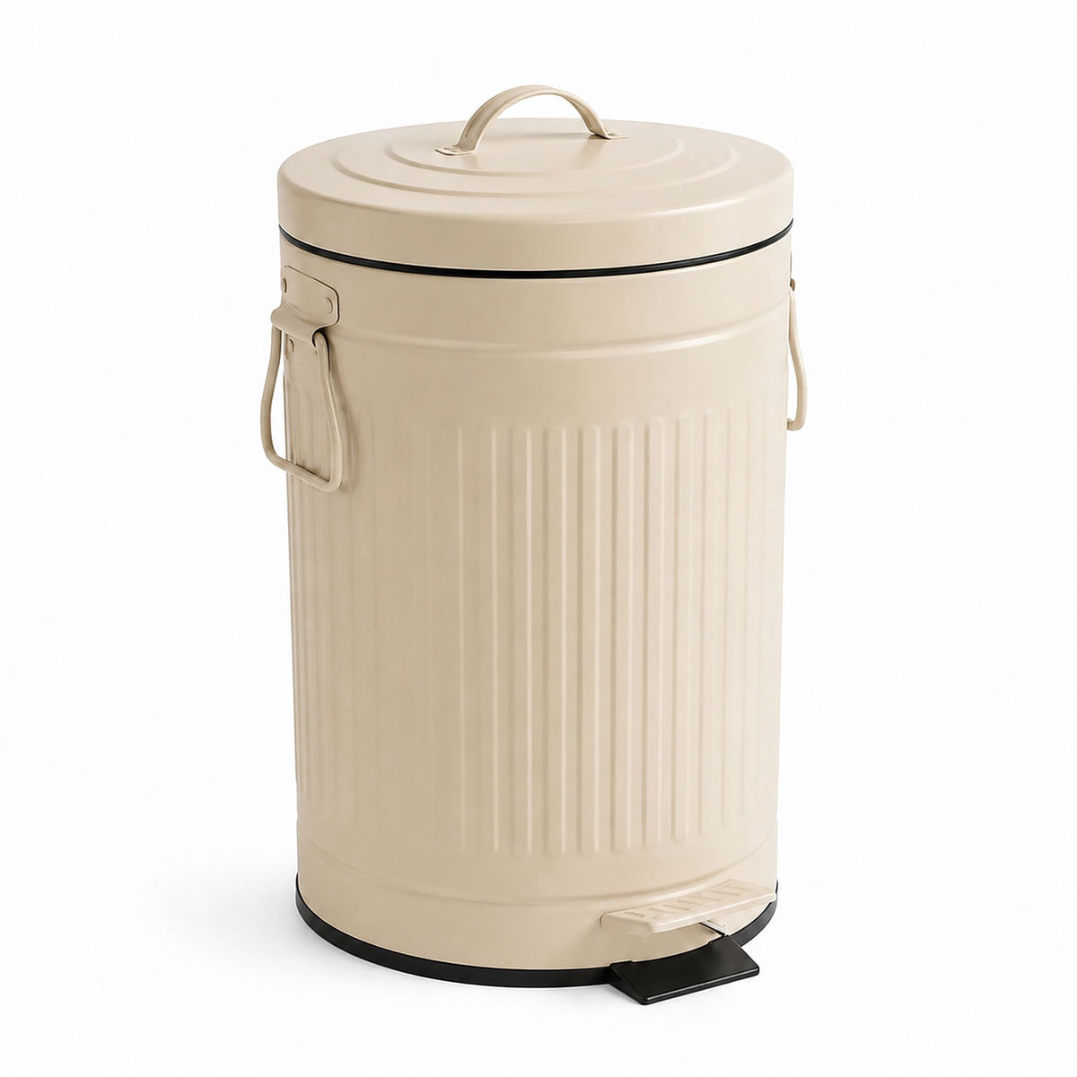 12L Beige Retro Pedal Bin with Soft-Close Lid