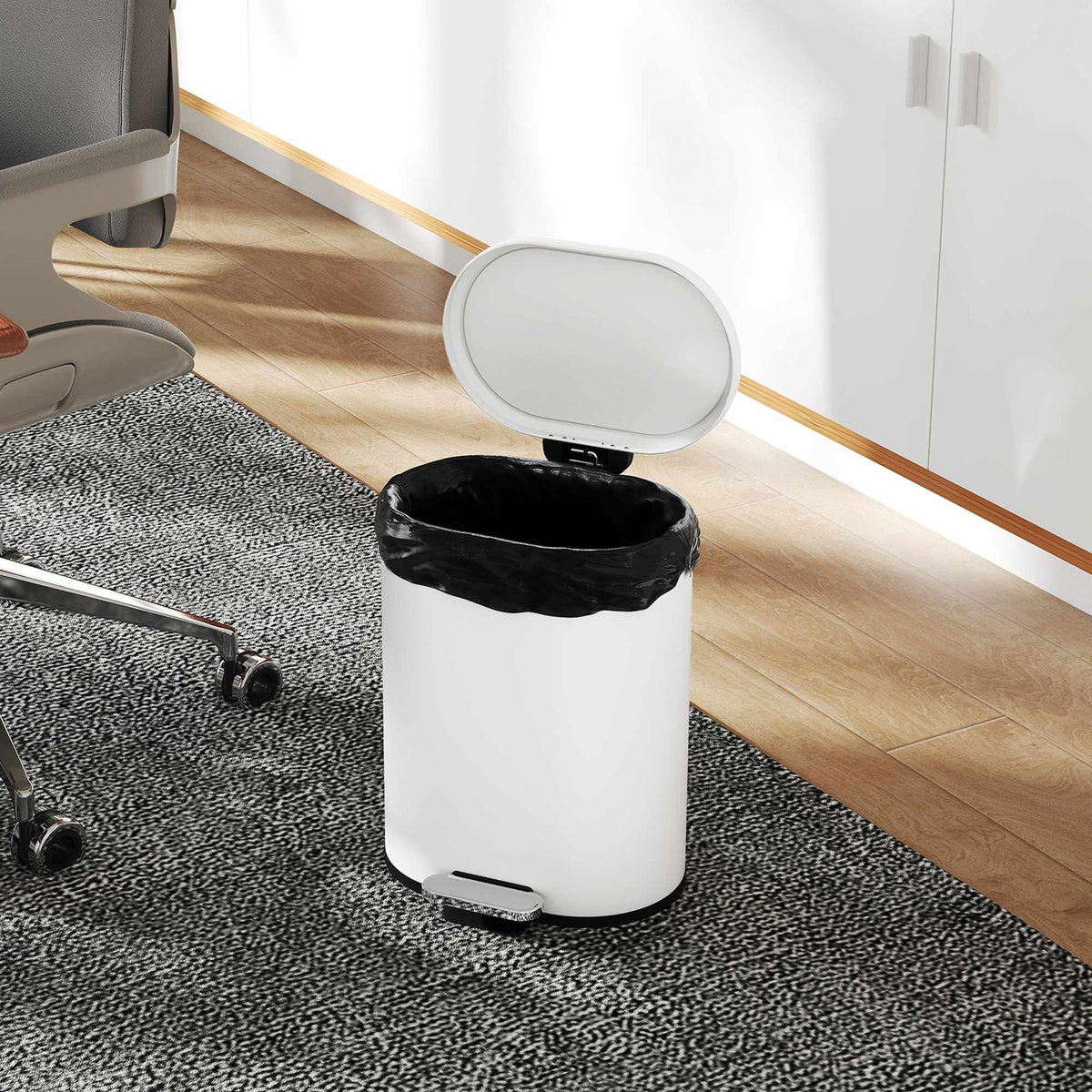 12L White Trash Can with Lid, Foot Pedal, Soft-Close