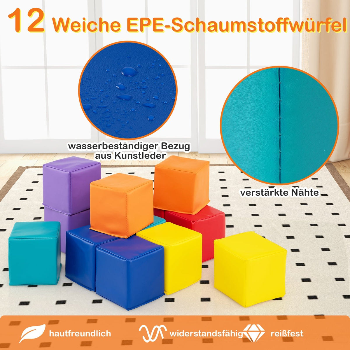 12-Piece Foam Building Blocks Set for Kids, Soft & Colorful