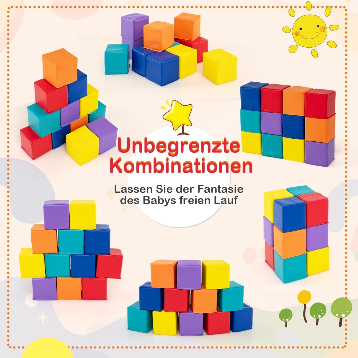 12-Piece Foam Building Blocks Set for Kids, Soft & Colorful