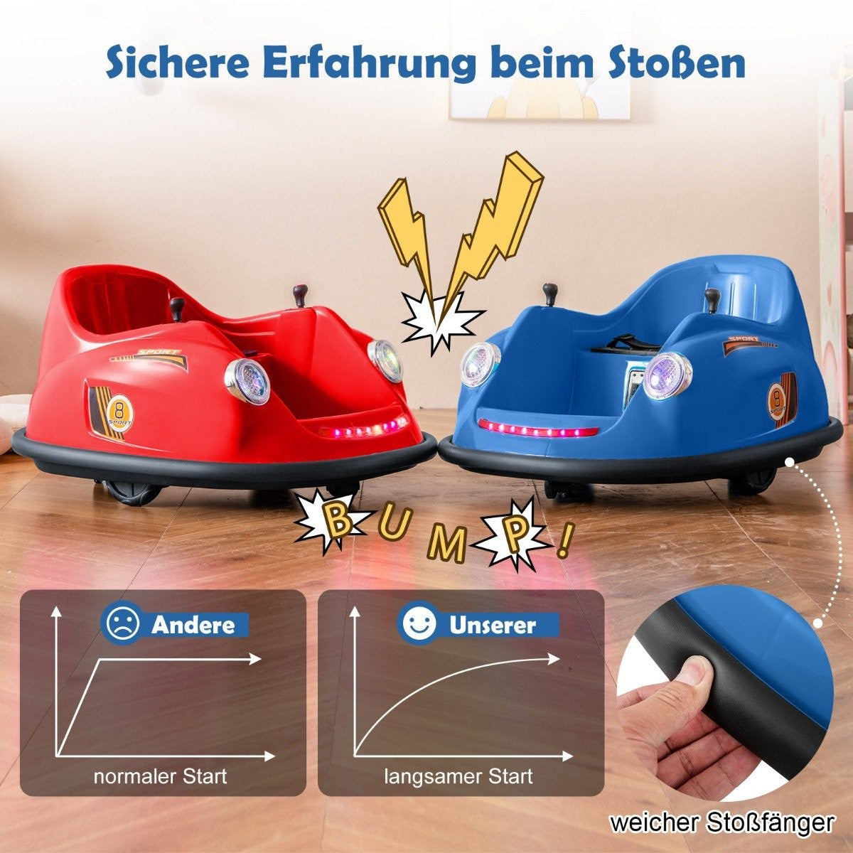 12V Bumper Car Children's Electric Bumper Car with Remote Control & LED lights & Music Blue
