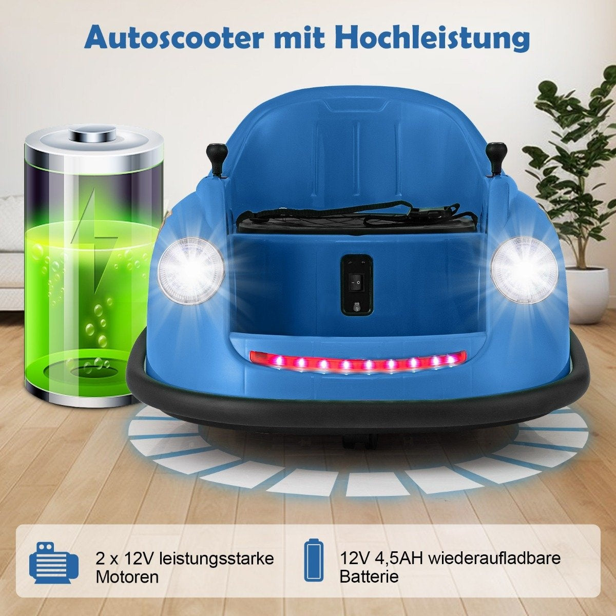12V Bumper Car Children's Electric Bumper Car with Remote Control & LED lights & Music Blue