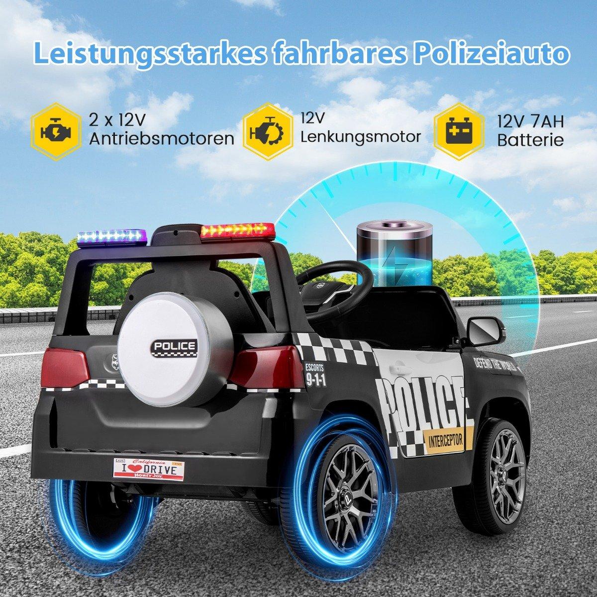 12V Children's Electric Car Police Electric Children's Car with Remote Control Electric Car for Children from 3 Years White