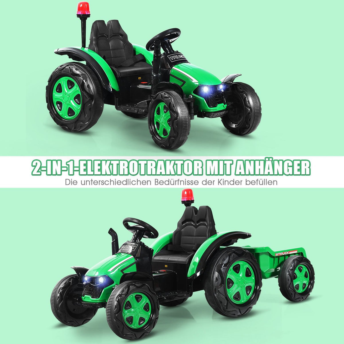 12V Children's Electric Tractor with Trailer Toy Tractor 151 x 68 x 70 cm Green