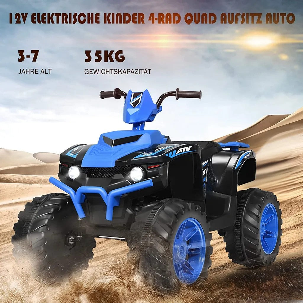 12V Electric Children's Quad with Headlight Mini Electric Quad with Music & Horn 4 Wheels Children's Quad 2.8-5 km/h for Children from 3 Years Blue