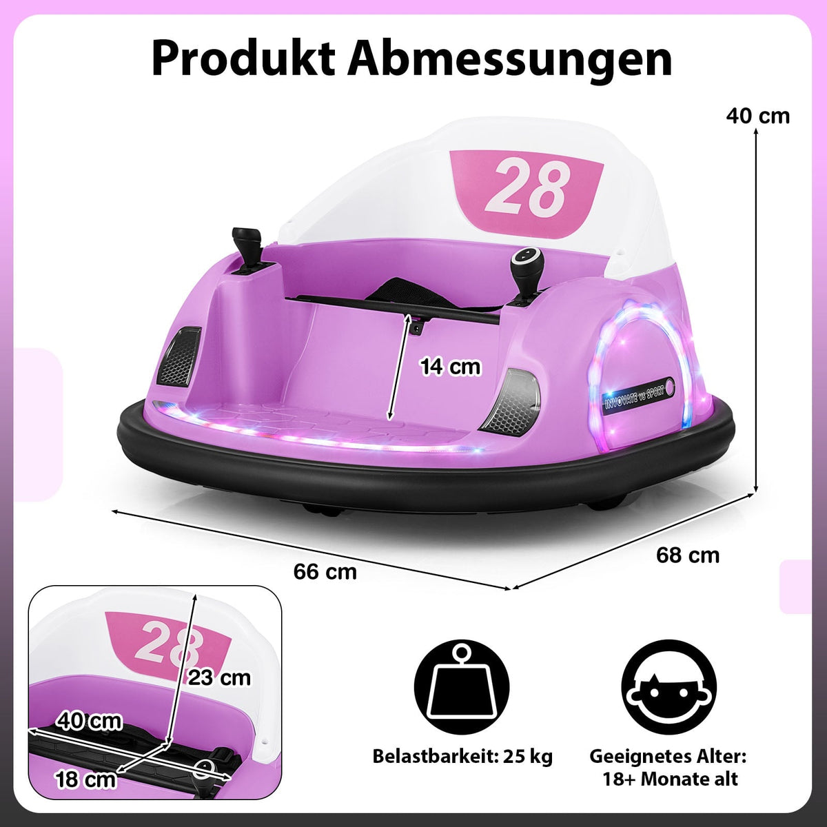 12V Kids Electric Bumper Car with Remote, Pink, 360 Spin