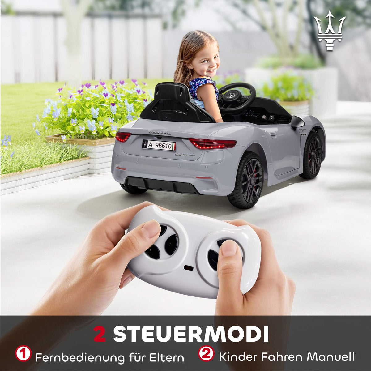 12V Kids Electric Car with LED Lights, Music, Grey