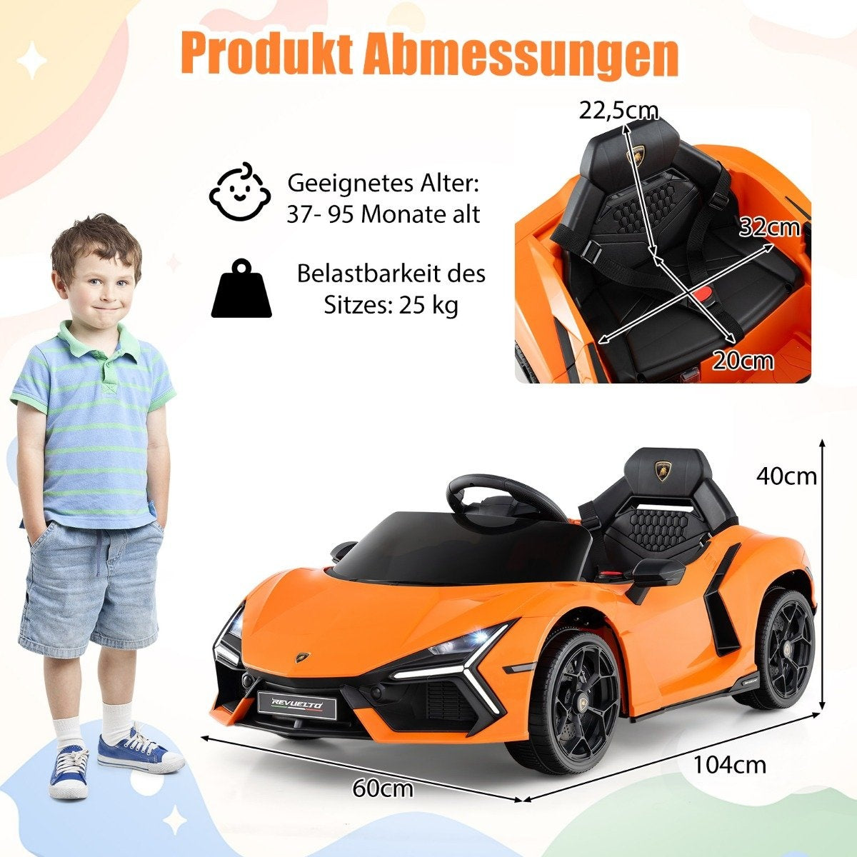 12V Kids Electric Car with LED Lights – Orange