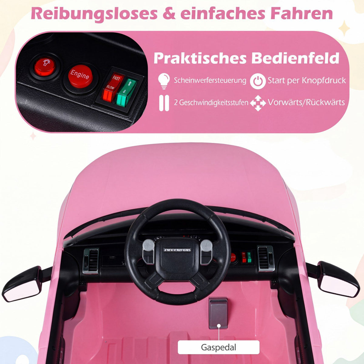 12V Kids Ride-On Electric Car, Remote Control, LED, Pink