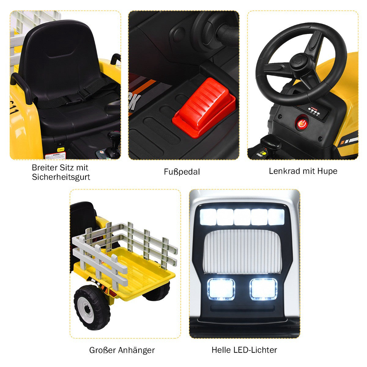 12V Kids Ride-On Tractor with Trailer, Remote Control