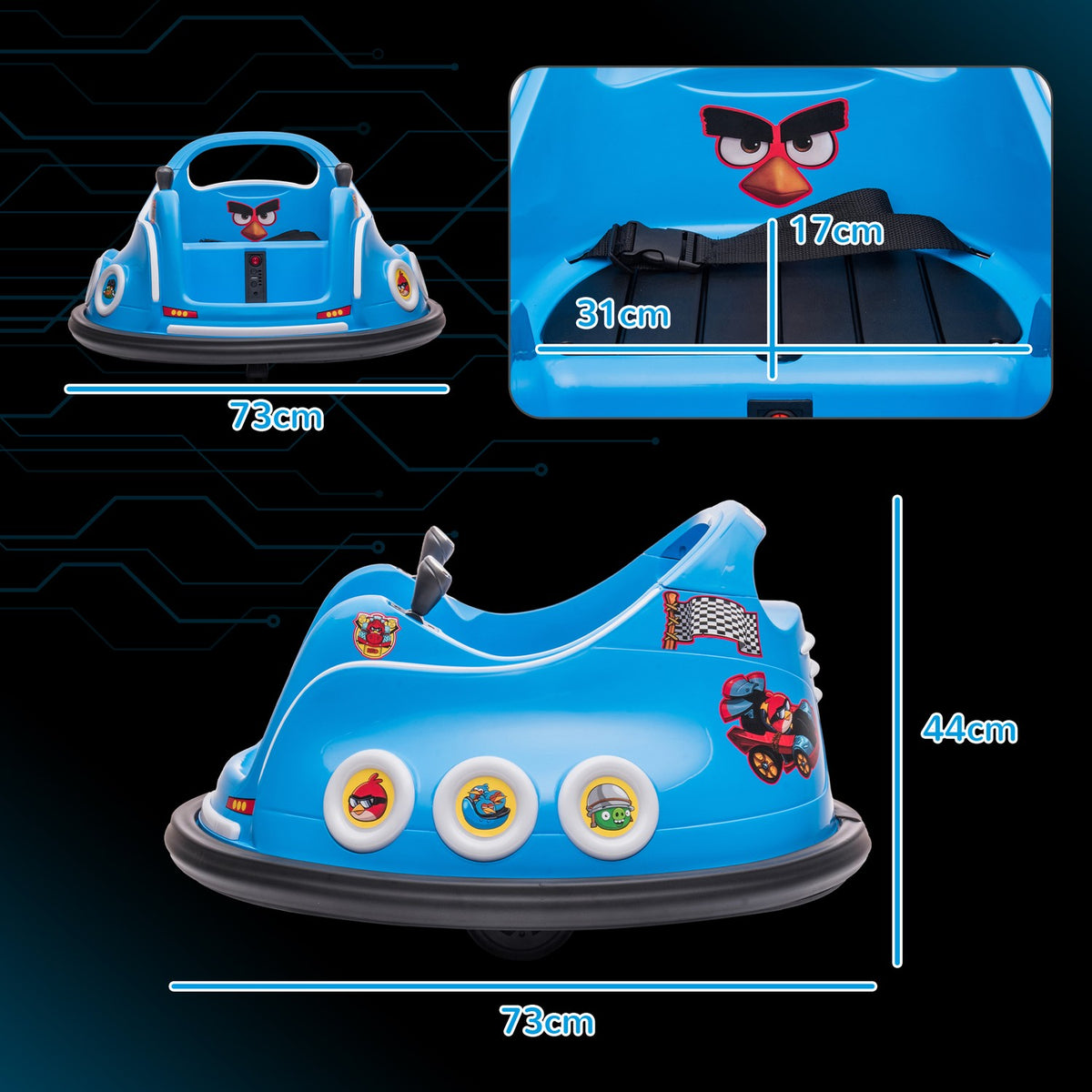 12V children's bumper car with 2.4 G remote control, electric bumper with music and lights, 1.5-3 km/h, children's electric car with 360° rotation, for children 3-5 years, blue