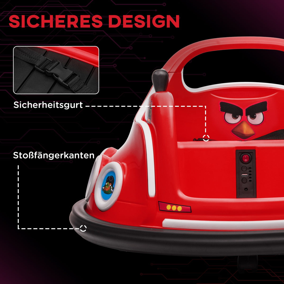 12V children's bumper car with 2.4 G remote control, electric bumper with music and lights, 1.5-3 km/h, children's electric car with 360° rotation, for children 3-5 years, red