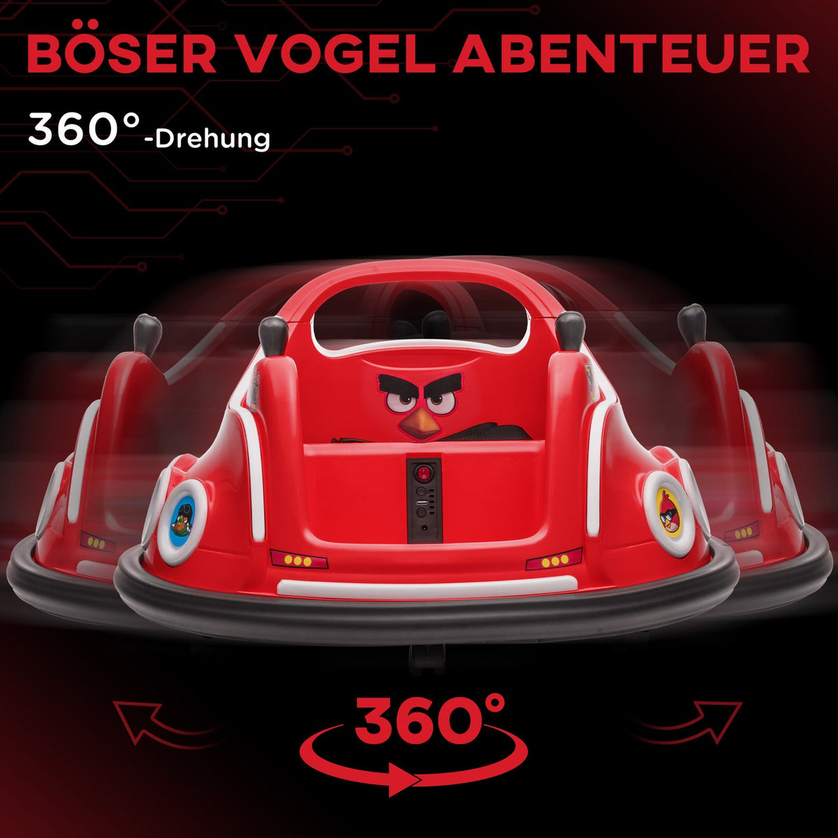 12V children's bumper car with 2.4 G remote control, electric bumper with music and lights, 1.5-3 km/h, children's electric car with 360° rotation, for children 3-5 years, red