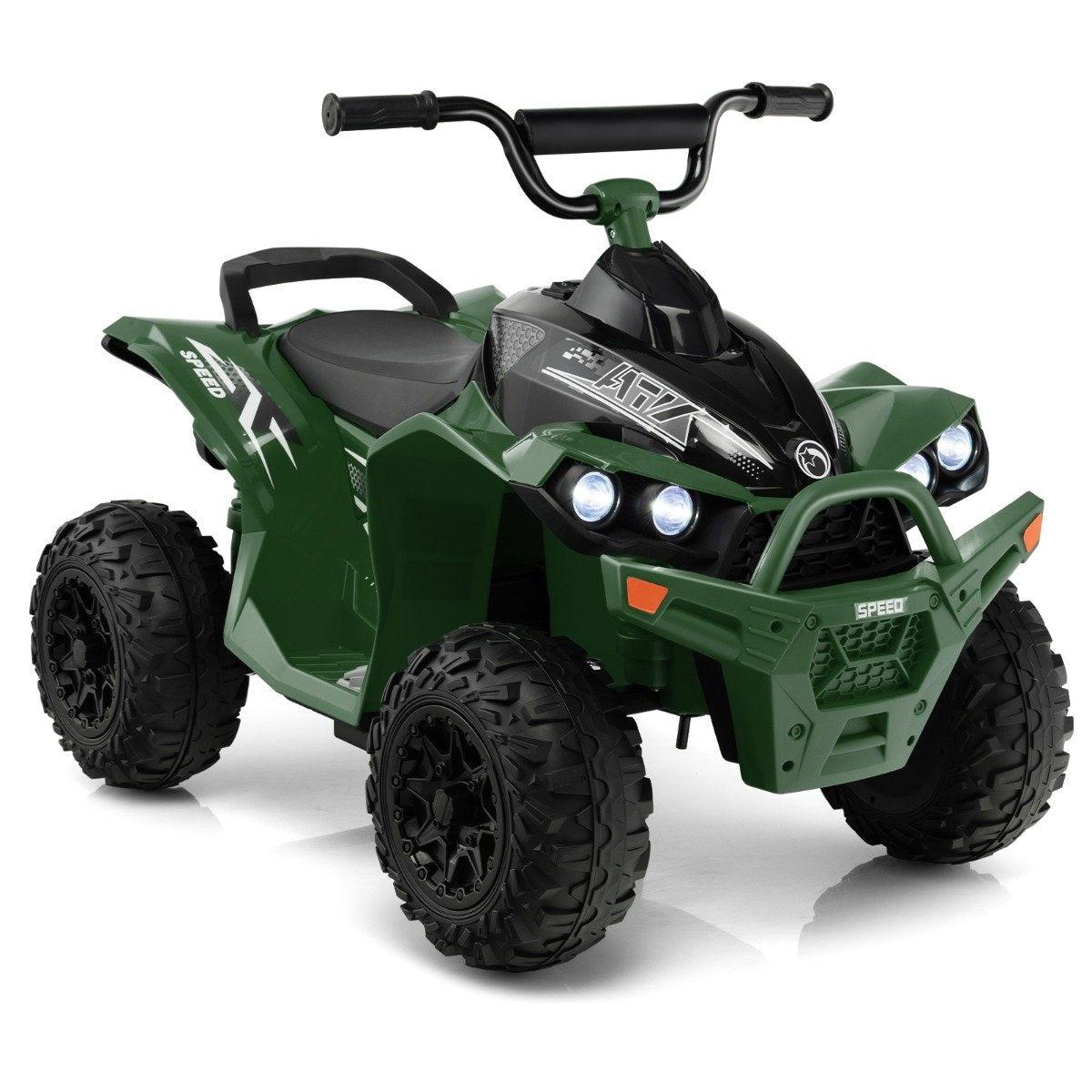 12V electric children's quad with 2.2/4.3 KM/H speed & Horn, music & LED lights electric quad green