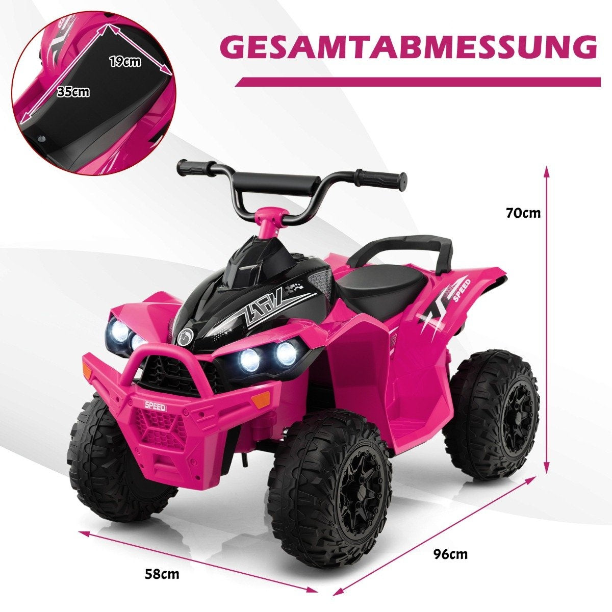 12V electric children's quad with 2.2/4.3 KM/H speed & Horn, music & LED lights electric quad pink
