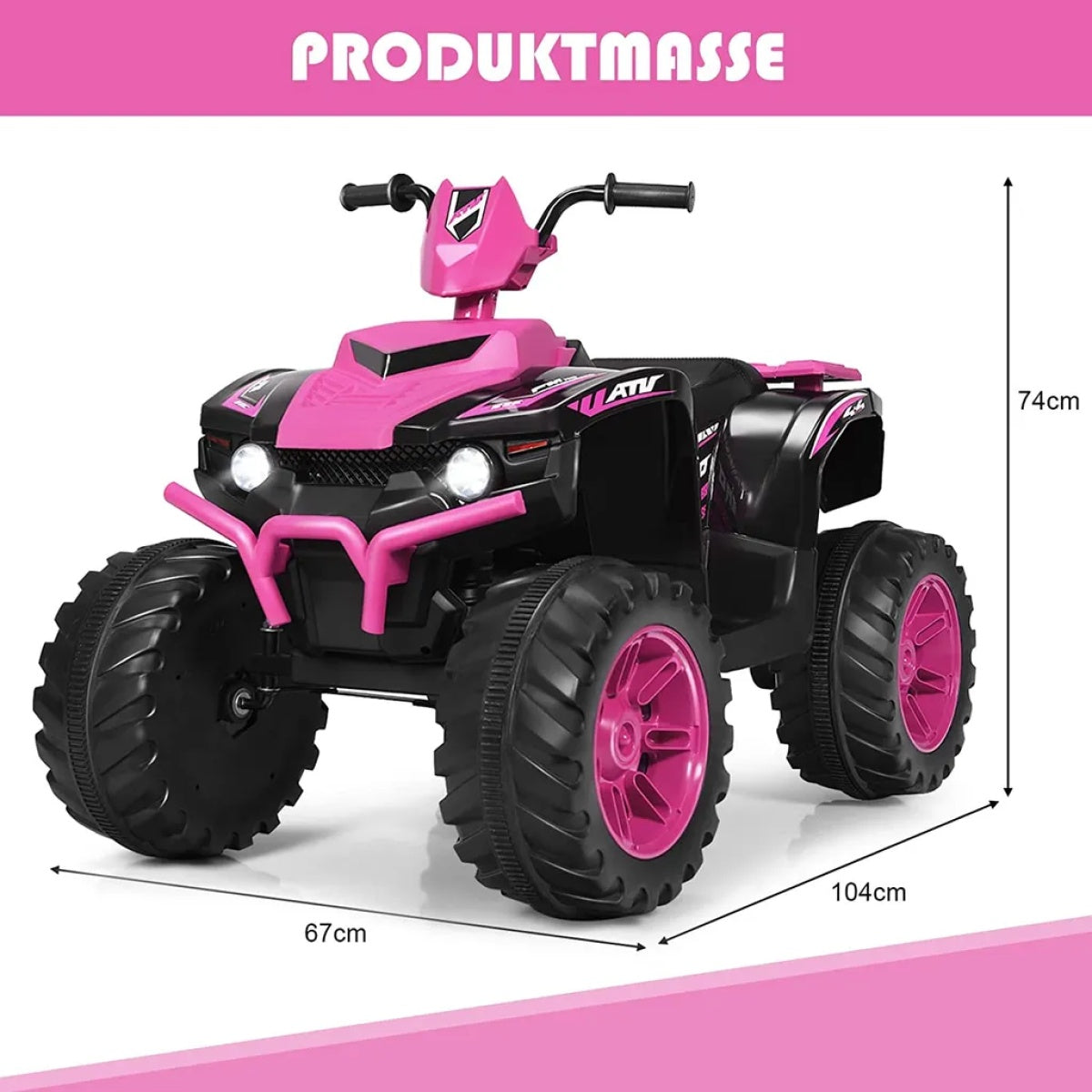 12V electric children's quad with headlight mini electric quad with music & horn pink