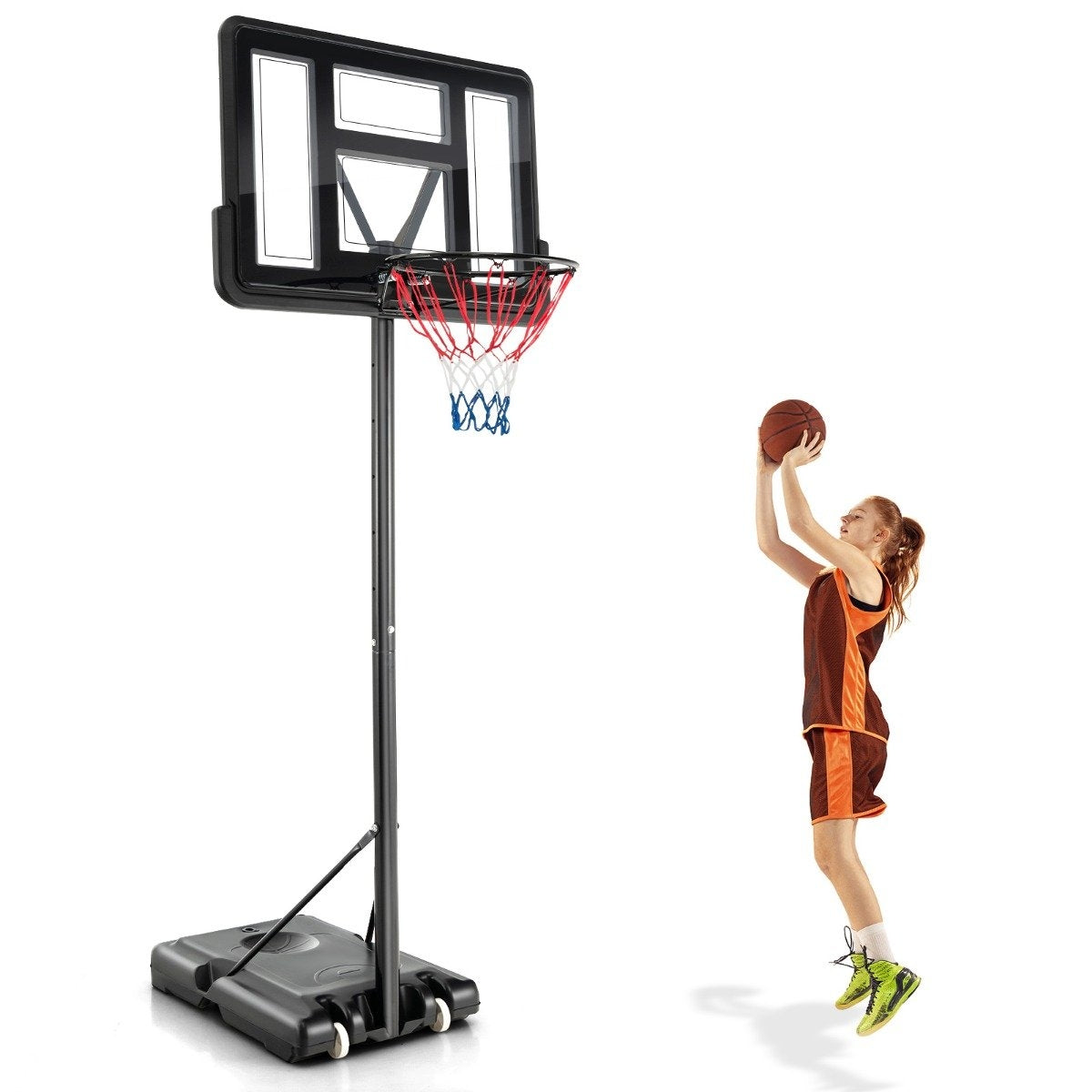 130 cm - 305 cm height-adjustable basketball hoop with stand & 2 wheels basket stand black