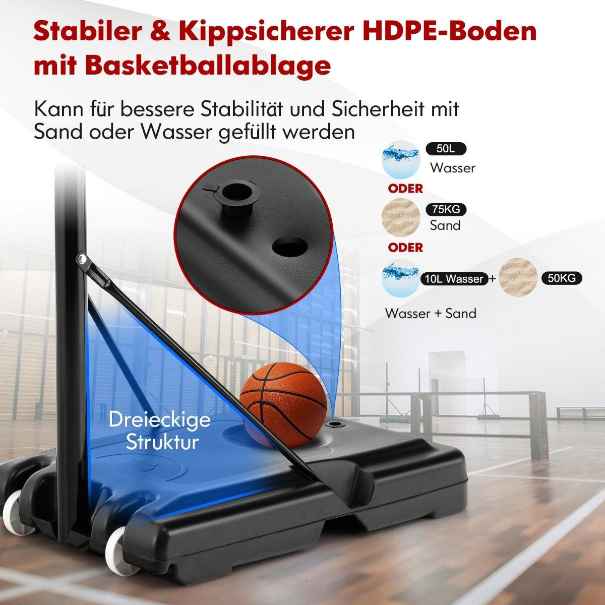 130 cm - 305 cm height-adjustable basketball hoop with stand & 2 wheels basket stand black