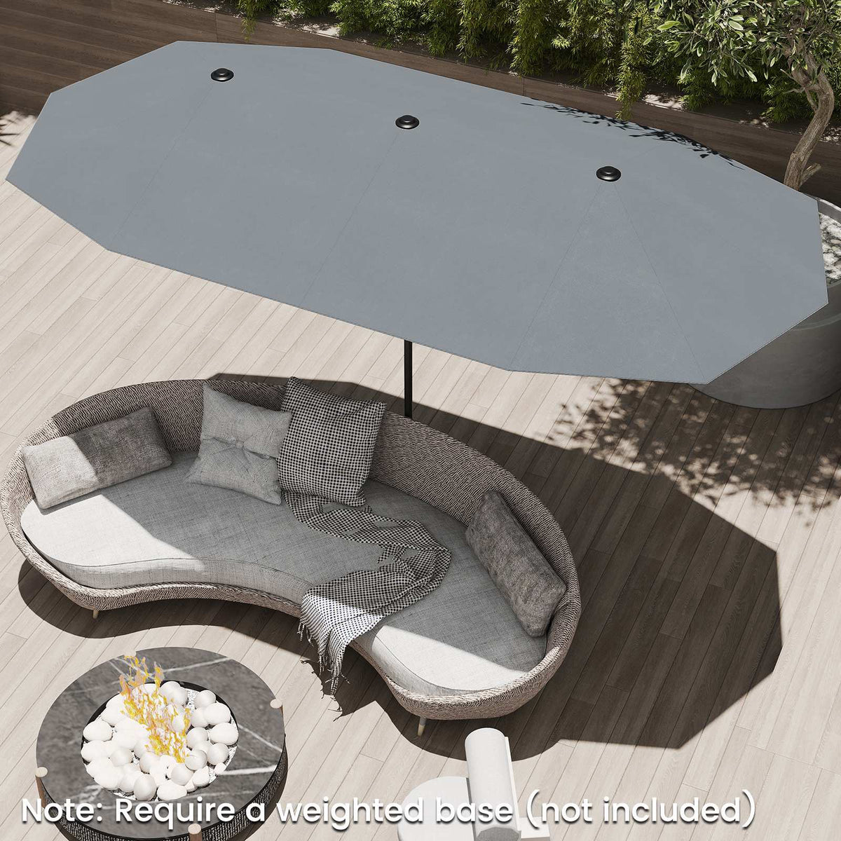 13 Ft Double-Sided Patio Umbrella, Crank Handle, Gray