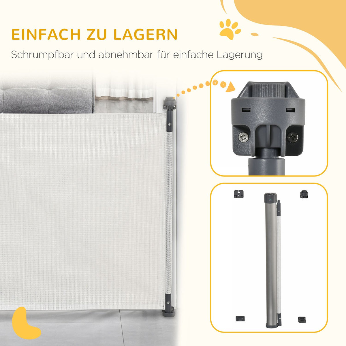 140Cm Extendable Stair Gate, Roll-Up One-Handed Operation, Door Gate, Stair Gate, Barrier Gate For Dogs, Door Guard, White