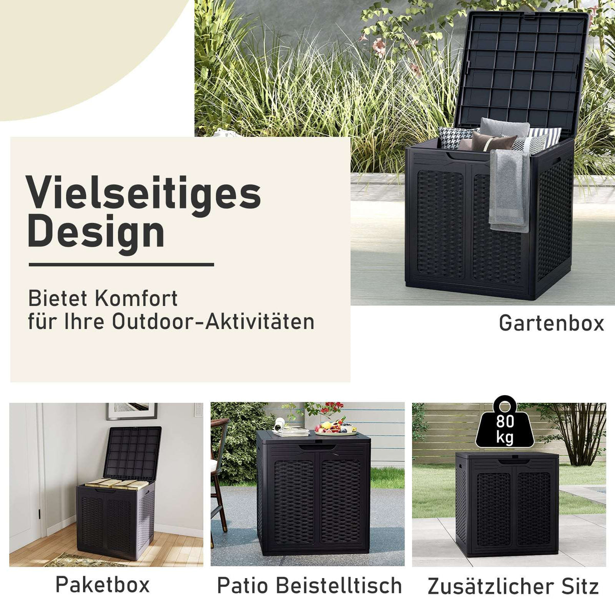 145L Outdoor Storage Box, Weatherproof, Rattan Design